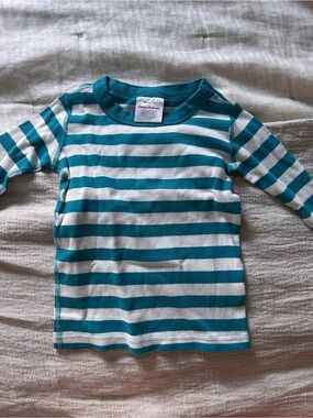Hanna Andersson Teal & White Striped Long Sleeve Pajama Top
